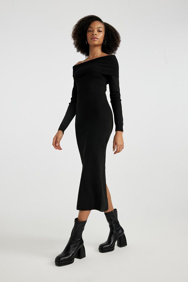 Defacto Slim Fit Open Shoulder Long Sleeve Dress C0618ax23wn Trendyol