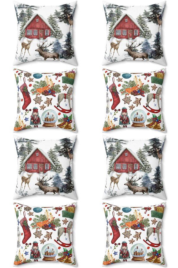 FUS BLUE-Set of 8 New Year's Patterned Christmas Throw Pillows and Pillowcases 1