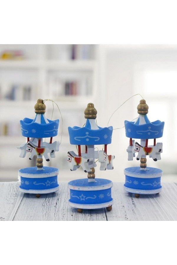 HelloMinies-Mini Carousel Blue Set of 6 Nostalgic Handmade Ornaments 1