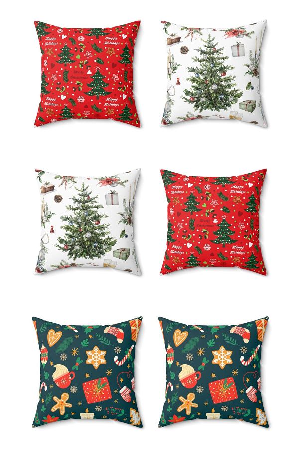 FUS BLUE-Set of 6 New Year's Patterned Christmas Throw Pillows and Pillowcases 1