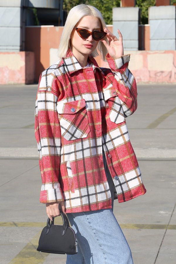 Madmext Mad Girls Red Plaid Jacket Mg042- Trendyol