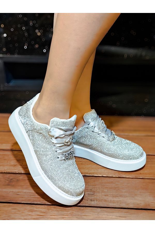 Ayakkab Tutkusu Stilo Silver Glitter Sports Evening Bridal Shoes Gorgeous Quality Comfort Trendyol