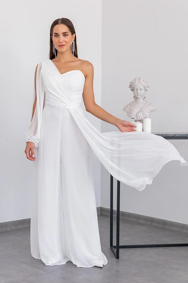 White chiffon jumpsuit womens on sale