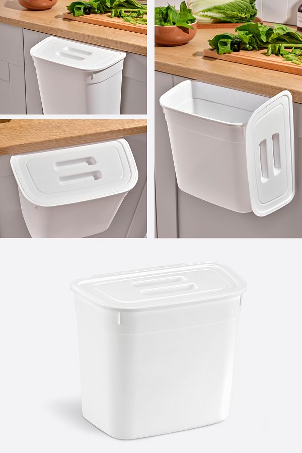 Flosoft-Hanging Trash Can with Inner Cabinet Lid, Wardrobe Lid Hanging Trash Can 7 Liters 1