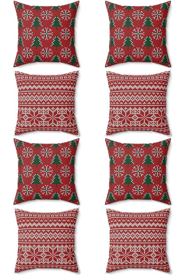 FUS BLUE-Set of 8 New Year's Patterned Christmas Throw Pillows and Pillowcases 1