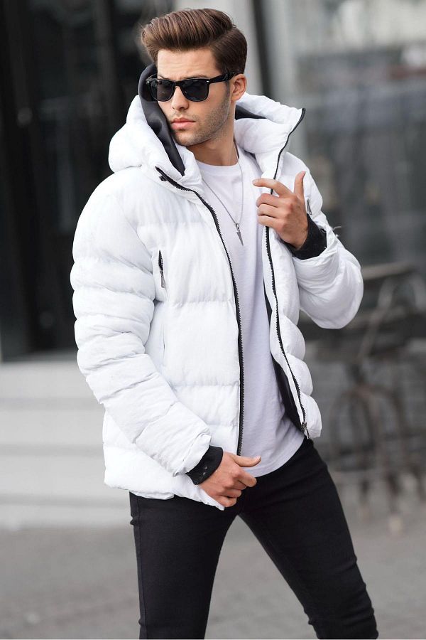 Madmext White Stand Collar Hooded Men s Puffer Jacket 6805 Trendyol