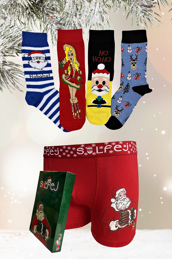 Happy Socks Men s Red Christmas Gift Santa Claus Printed Boxers and Colorful Christmas Socks Box Trendyol