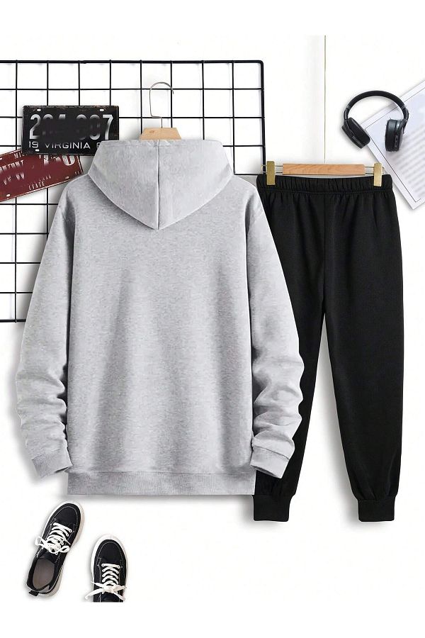Sweetline Los Angeles California Tracksuit Set Gray Sweatshirt Black Jogger Printed Oversize Hoodie Trendyol