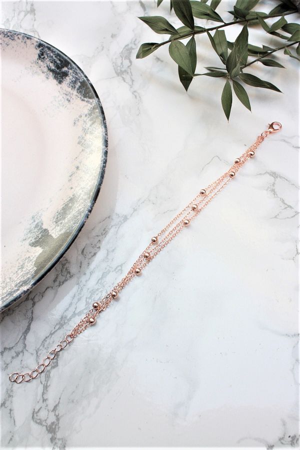 Neva-ROSE PLATED BALL CHAIN THREE ROW BIGUTER BRACELET 1