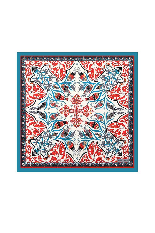 Bursa İpek-Turquoise Çintemani Carnation Pattern Silky Handkerchief 1