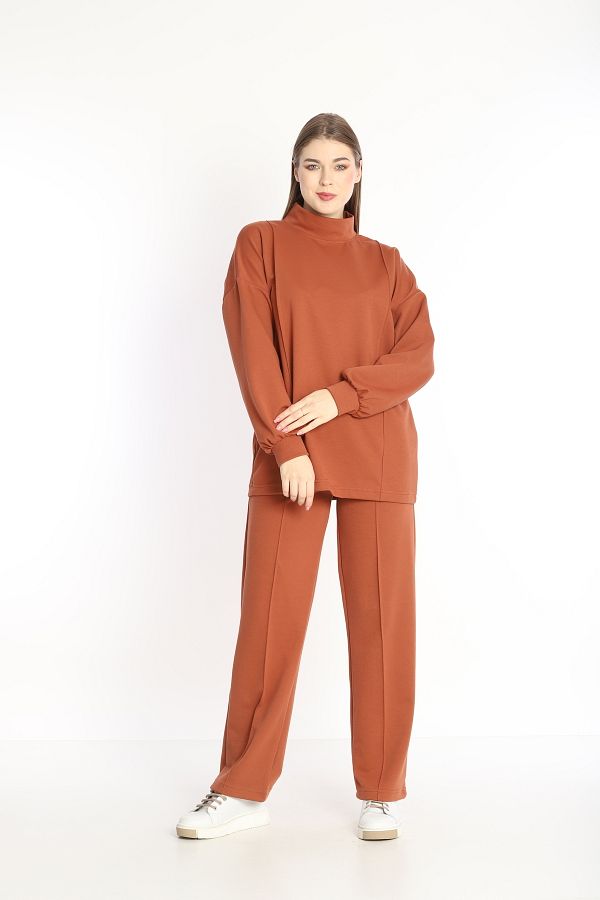 NEED L FE Women s Cinnamon Double Cotton Fabric Hooded Comfortable Fit Stand Collar Tunic Tracksuit Set Nd 2356 Trendyol