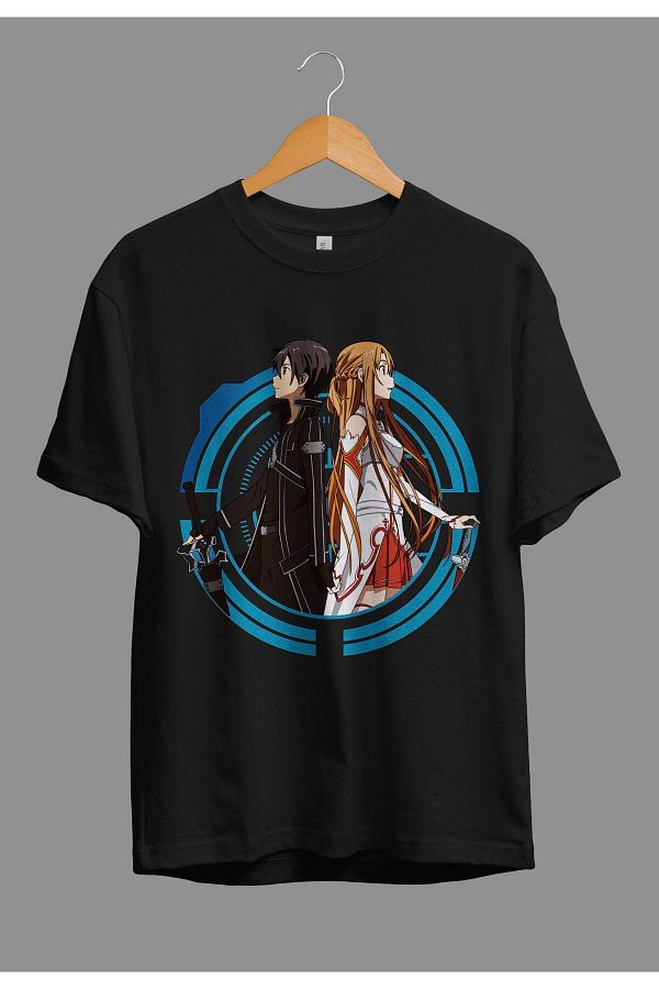 FULL TOLERANCE Oversize Sword Art Online Kirito And Asuna Anime Character Printed T Shirt Trendyol