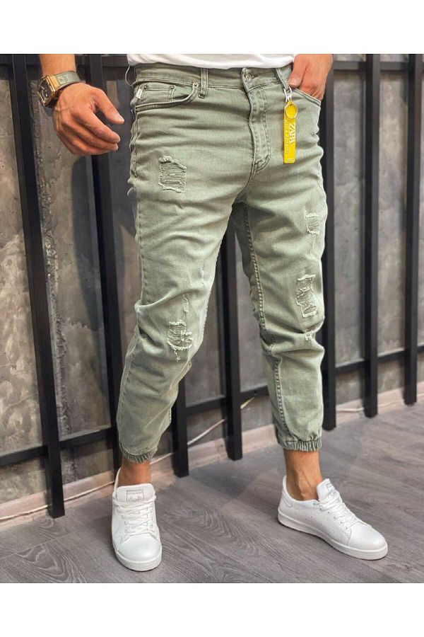 Oliggopol-Blugi boyfriend verzi cu picior elastic pentru bărbați 1