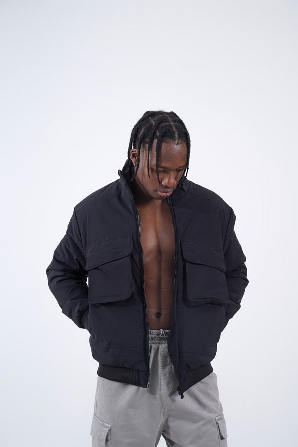 Hoodless puffer jacket top
