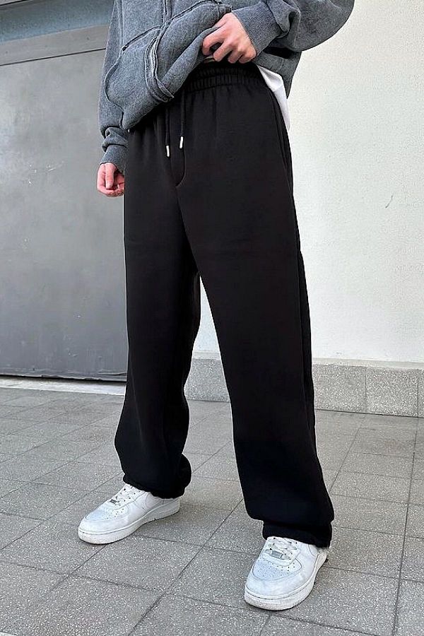 F TGO Men s Black Straight Leg Relaxed Cut Sweatpants Trendyol