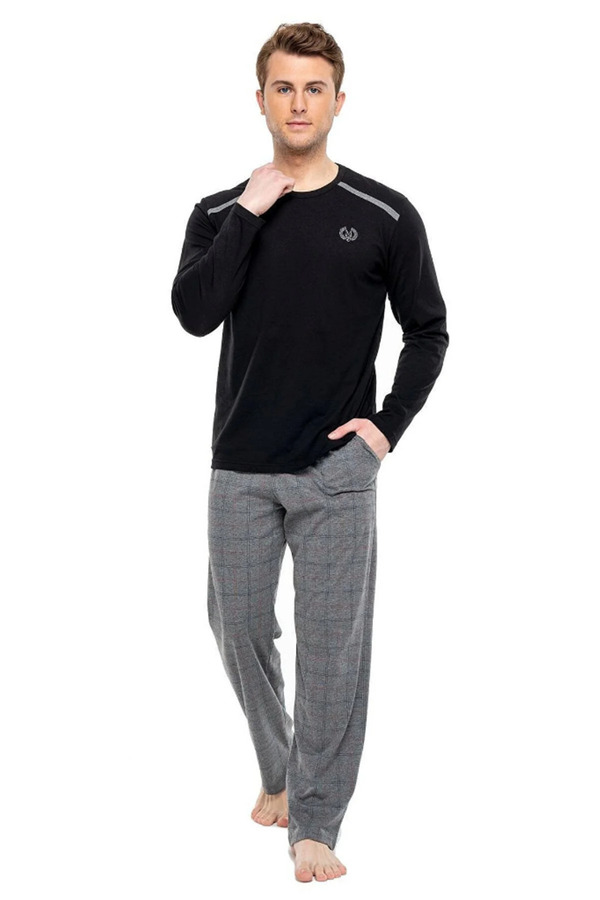 Mod Collection-Cotton Crew Neck Checked Men's Pajamas Set 1