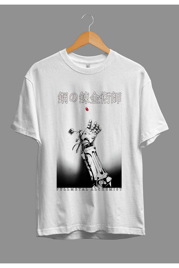 FULL TOLERANCE-Oversize Full Metal Alchemist Edward Elric (metanic Sleeve) Anime Character Printed Special Design T-Shirt 1