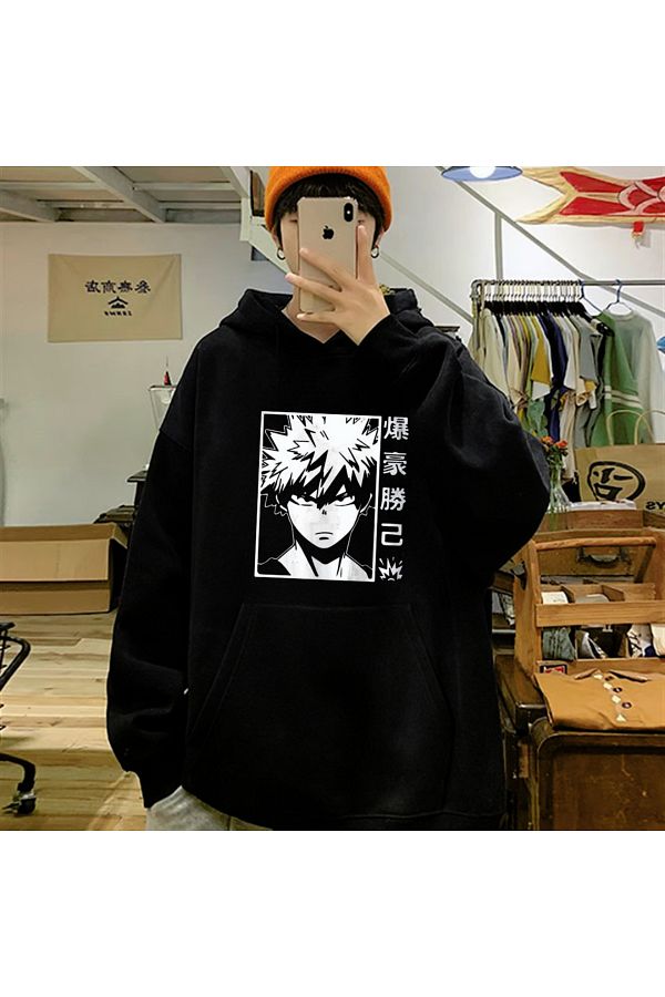 Equinox-سترة بغطاء للرأس كبيرة الحجم من My Hero Academia Y2k Anime - Katsuki Bakugo 1