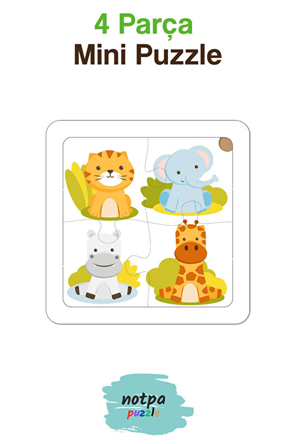 kutuTR NOTPA Çocuklar İçin Eğitici ve Öğretici 4 Parça Ahşap Renkli Yapboz Hayvanlar
