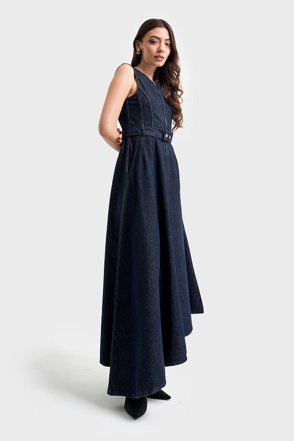 its basic Women s Navy Blue Color Front Zippered 100 Cotton Maxi