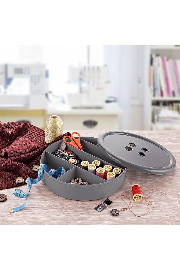 QLUX IDEAS-Button Designed 5 Compartment Sewing Box with Lid Button Needle Thread Storage Container 1