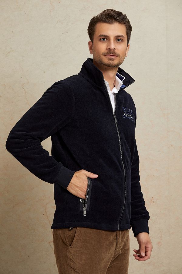 SMILE CARIBBEAN FLEECE JACKET DARK BLUE Trendyol