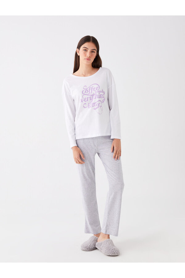 LC Waikiki-Damen-Pyjama-Set mit langen Ärmeln und Rundhalsausschnitt – bedruckt 1