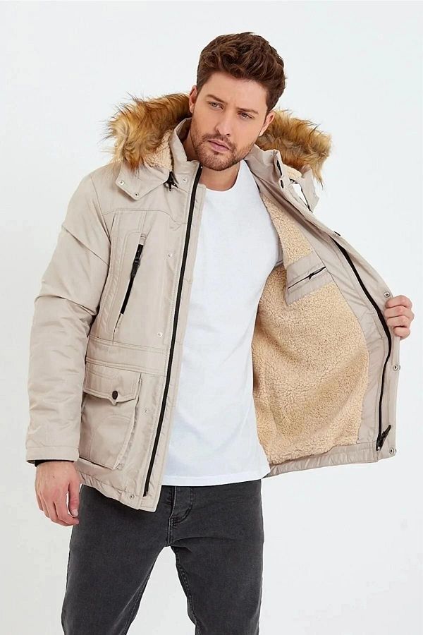 Your Consent Feather Hooded Double Pocket Long Coat Puffer Coat Trendyol
