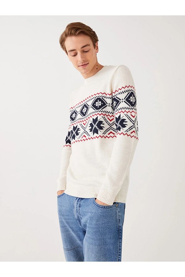 LC Waikiki-Crew Neck Long Sleeve Patterned Men's Knitwear Sweater 1