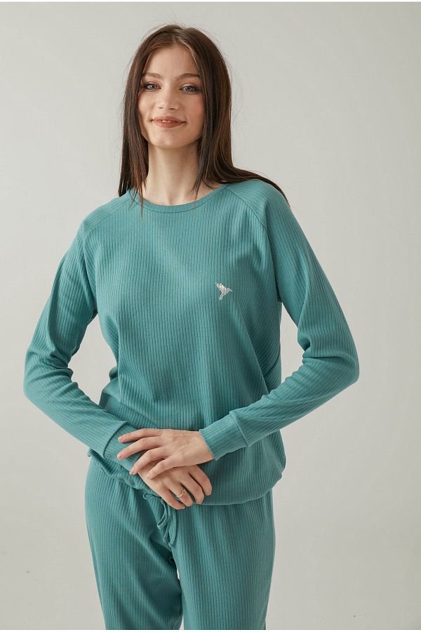 Pamuk Pamuk Green Fitted Waisted Pajama Set Trendyol