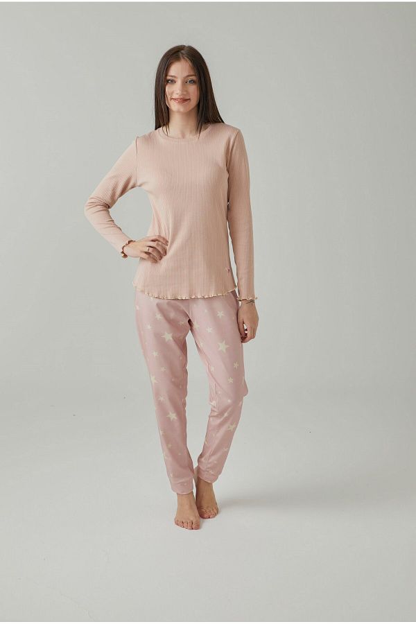 Pamuk Pamuk Powder Fitted Bottom Starry Women s Pajama Set Trendyol
