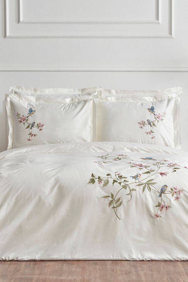 Karaca Home-Caroline 100% Cotton Double Embroidered Duvet Cover Set White 1