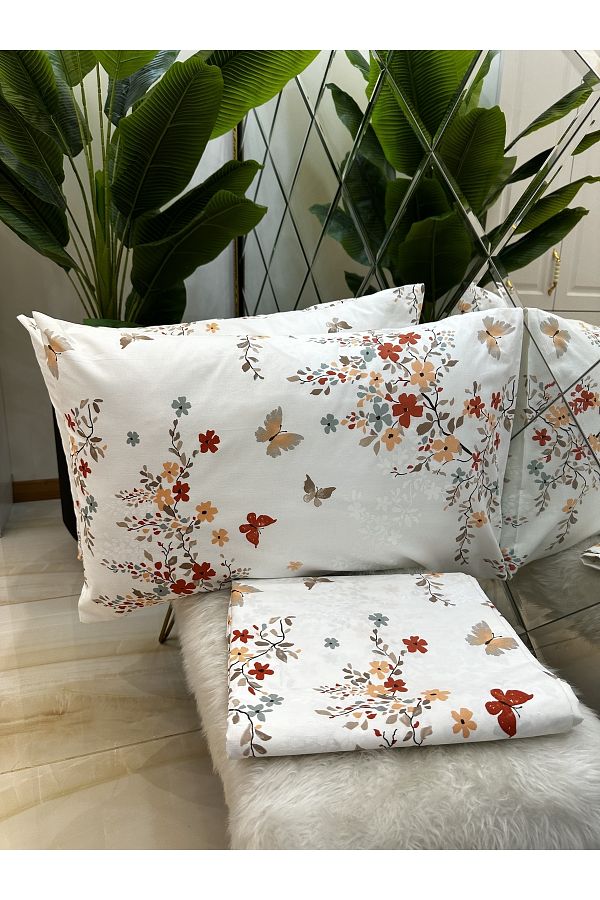 micoton-Patterned Double 100% Cotton Non-Elastic Sheet and Pillowcase Set 1
