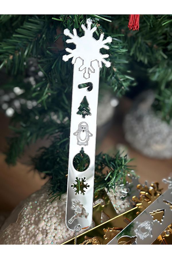 QUEEN AKSESUAR-Mirrored Christmas Snowflake Deer Penguin Tree Pattern Gift Tasseled Bookmark Silver Gray 1