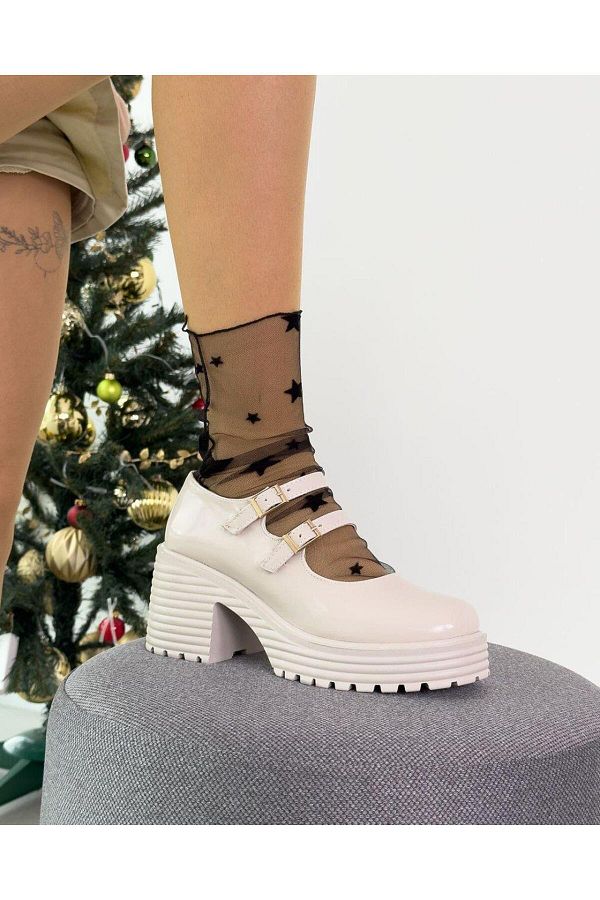 MORİPLİK-Marry Beige Thick Heeled Women's Casual Shoes 1