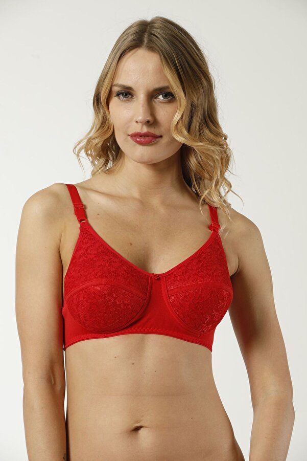 MODELLİFE Red Combed Sponge Bra B Cup Compatible Gathering Lace