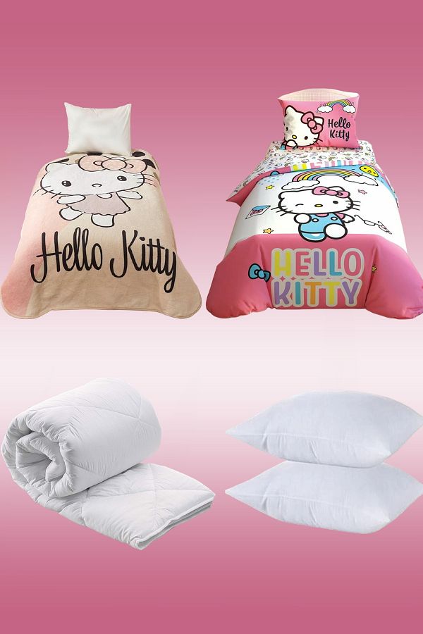 Tac Hello Kitty Blanket Duvet Cover Set with Pillow Gift 6 Piece Single Sleeping Set Trendyol