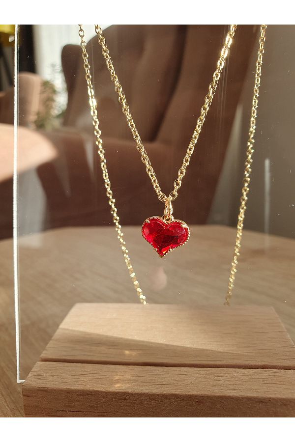Myra Crystal Stone Red Heart Necklace Trendyol