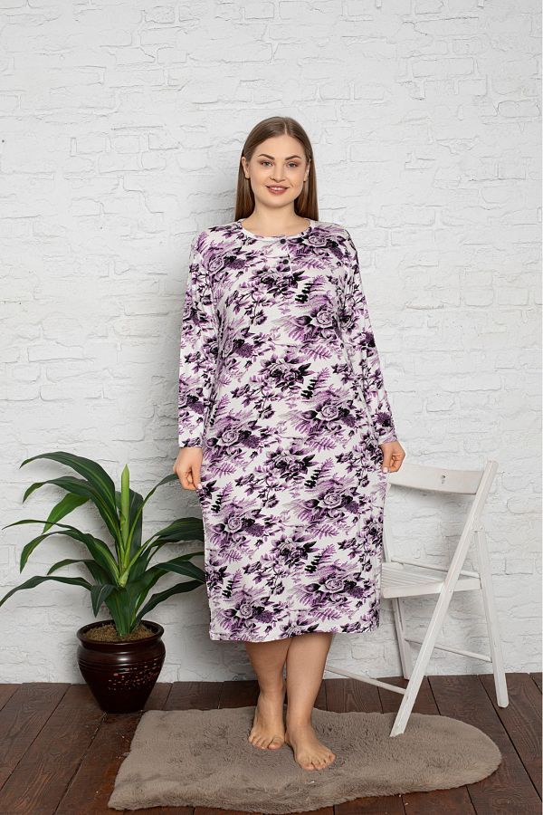 Asel-Plus Size Lycra Patterned Nightgown 1