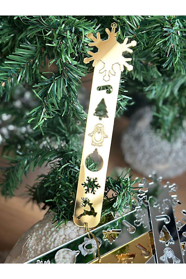 QUEEN AKSESUAR-Mirrored Christmas Snowflake Deer Penguin Tree Patterned Gift Bookmark Bookmark Gold Gold 1