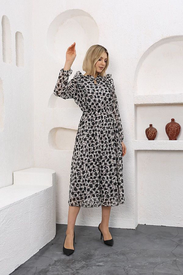 Neşeli Butik-rochie de dama din sifon cu model cu talie elastica RSSN47 1