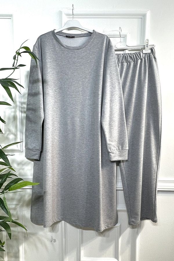 Aşkı Endam-Ugur Long Two Thread Set with Slits on the Sides - Gray 1