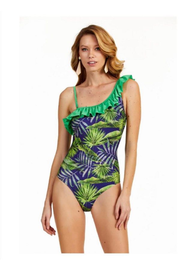 Argento-00-0383-8014 FRILLED SINGLE SHOULDER SWIMSUIT 1
