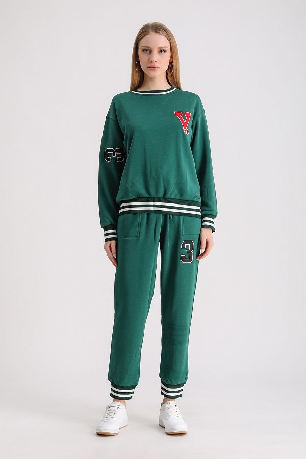 WESTBRAND-Knitted Rib Embroidered Sweatshirt Set 100% Cotton 1