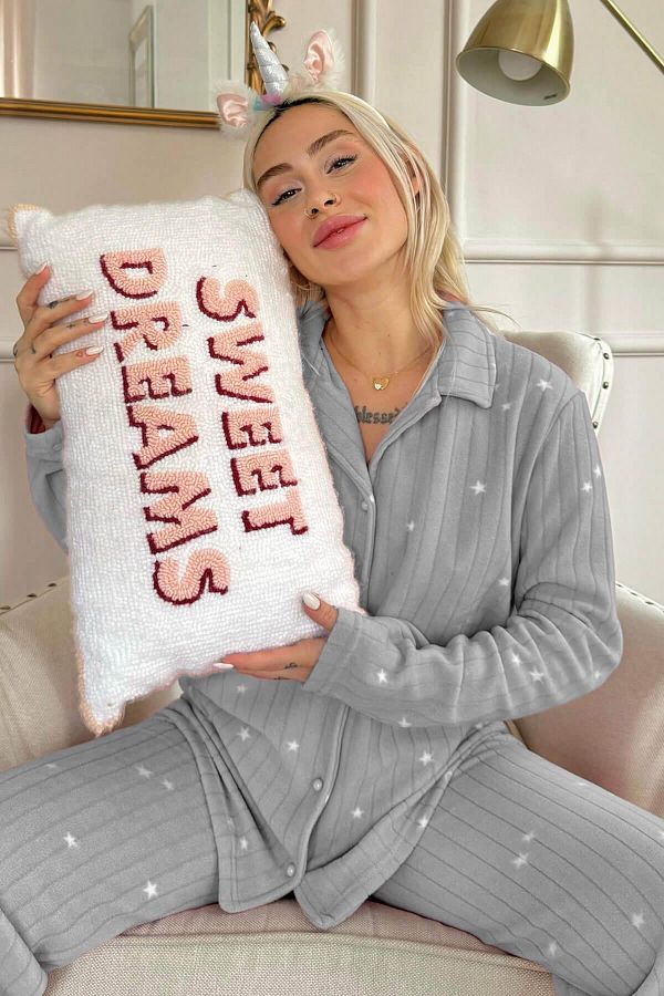 Pijamaevi-Set plyšového polárního pyžama s předním knoflíkem v šedém vzoru Eclipse 1