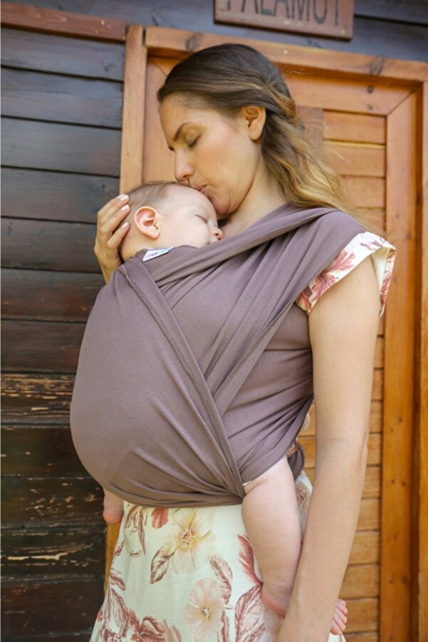 Neko Tuniko Bebek Taşıma Şalı Kahverengi ( Wrap Sling) Şapka Ve Kese Hediyelidir!