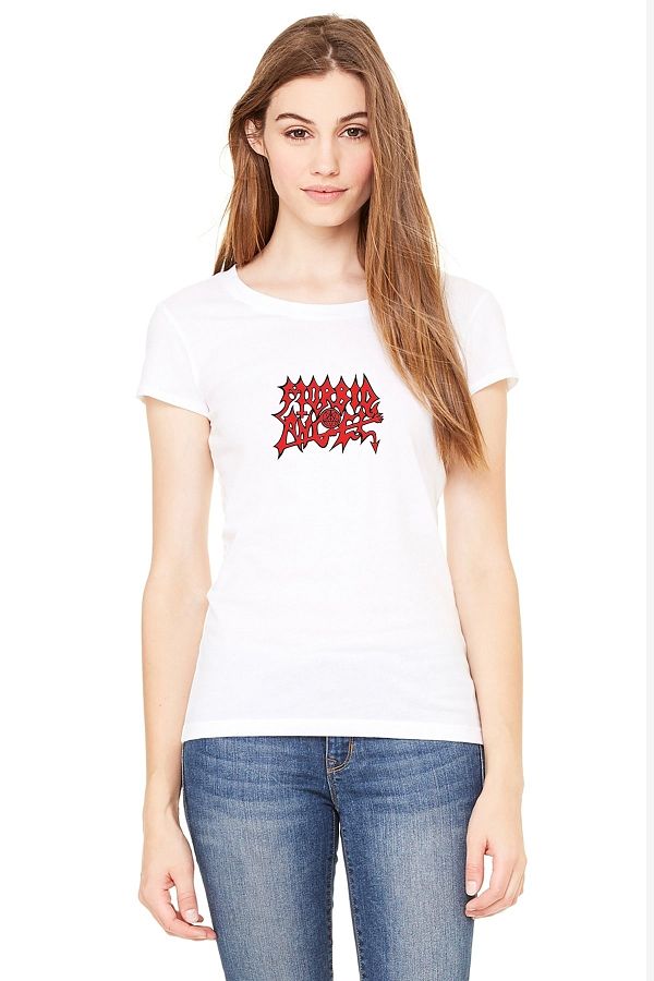 QIVI-Morbid Angel Logo Printed White Women's Knitted Tshirt T-shirt T-Shirt T Shirt 1