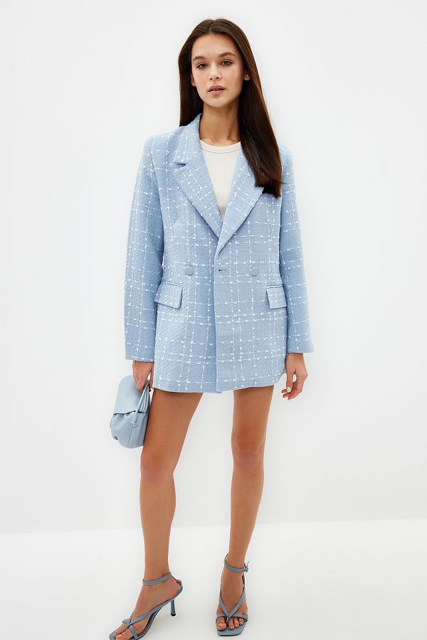 Trendyol Collection-Hellblaue, übergroße, gewebte karierte Blazerjacke TWOAW21CE0105 1