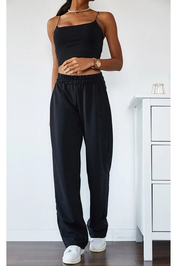F TGO Black Women s Baggy Loose Cut Seasonal Tracksuit Bottom Trendyol