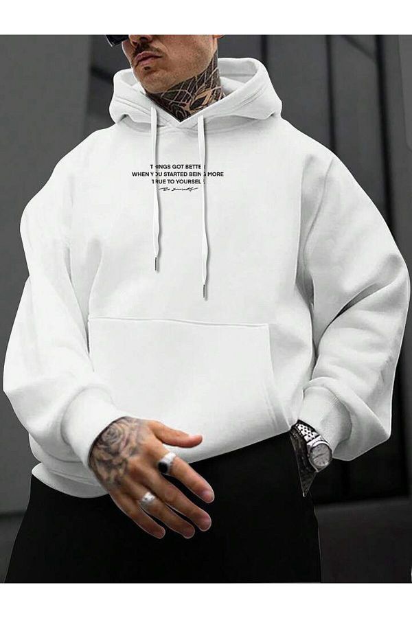 AMMA Men s Women s White Printed Oversize Winter Cotton Hooded